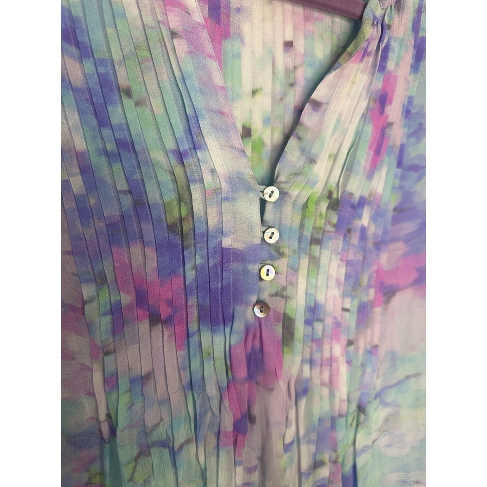 Soft Surroundings Sheer Watercolor Floral Ombre Pintuck Tunic Top Small *Flaw - Picture 3 of 13
